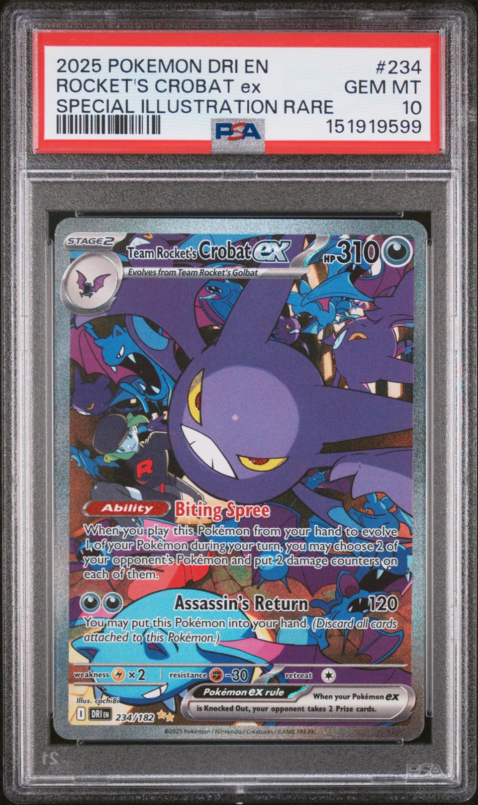 2025 Pokemon Destined Rivals Rocket's Crobat Ex 10 PSA #234