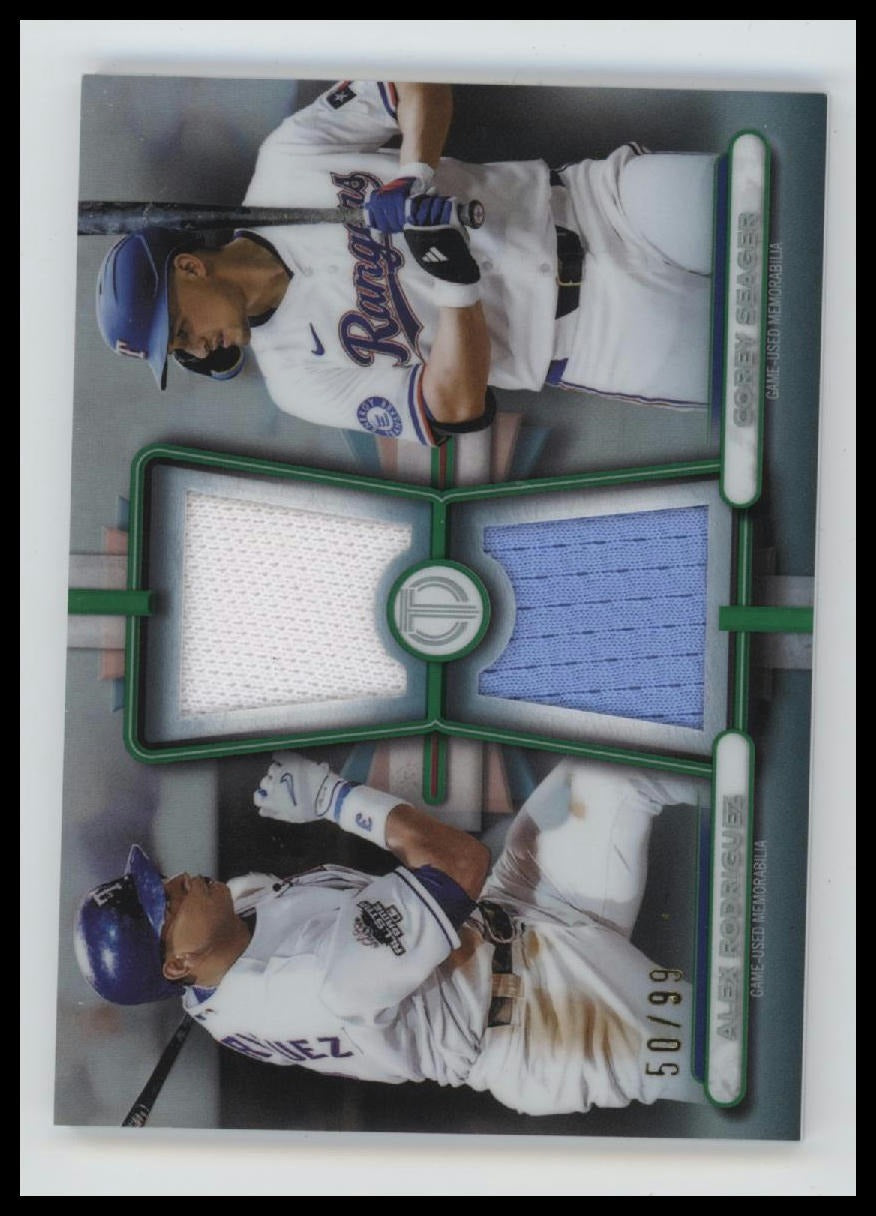 2026 Topps Tribute Dual Relics Green #/99 Corey Seager / Alex Rodriguez #DR-RS
