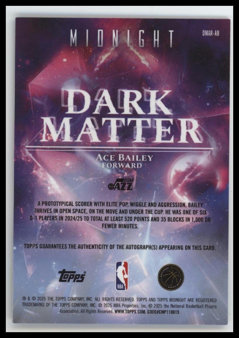 2025-26 Topps Midnight Dark Matter Auto Winter Solstice #/35 Ace Bailey #DMAR-AB