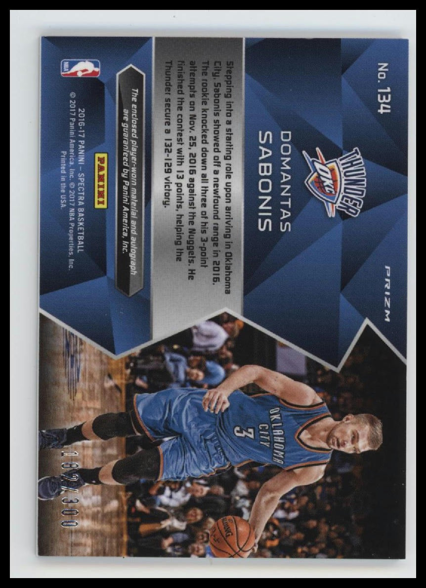 2016-17 Panini Spectra Rookie Jersey Autographs Domantas Sabonis #/300 AU #134