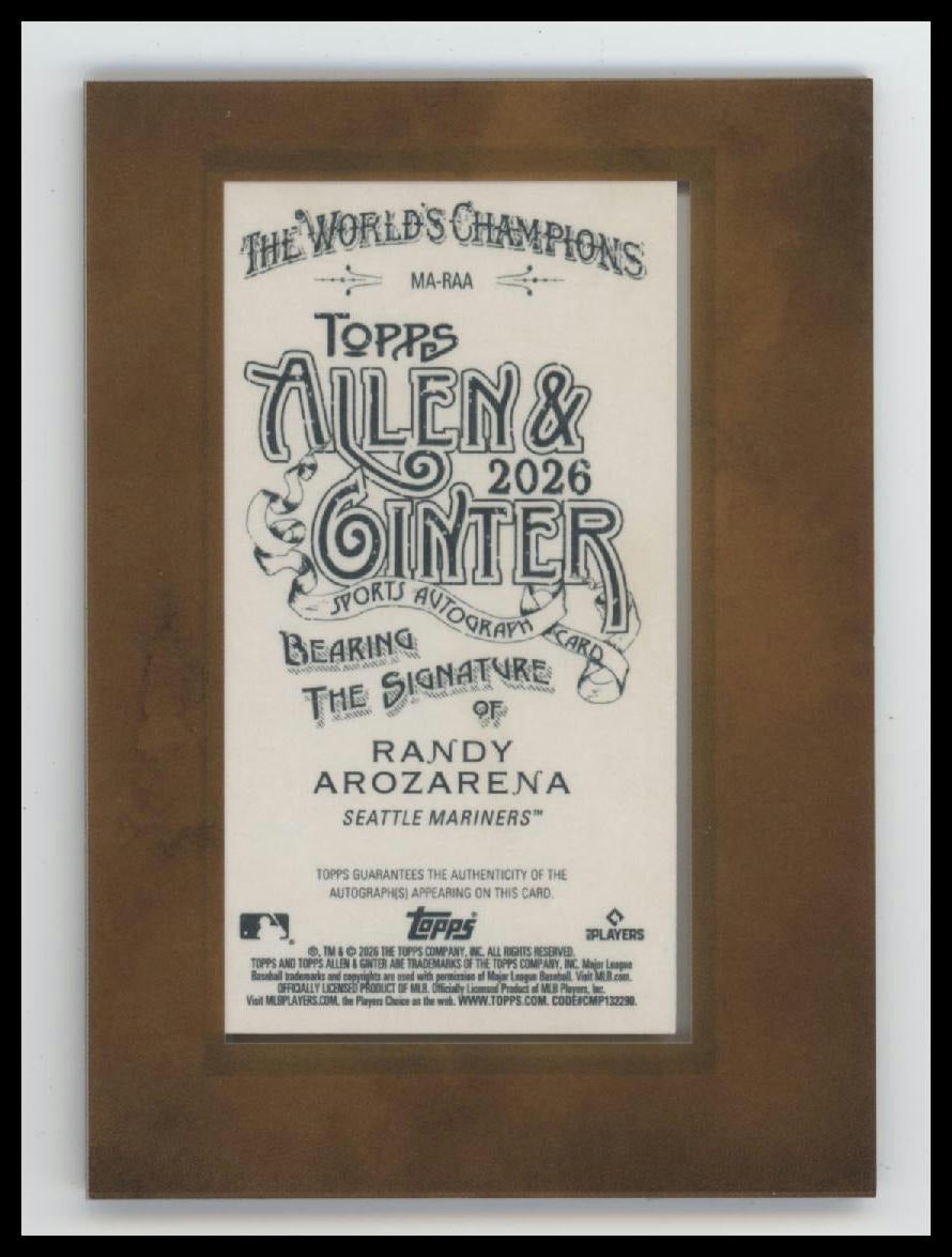 2026 Topps Allen & Ginter Mini Framed Baseball Auto Randy Arozarena #MA-RAA