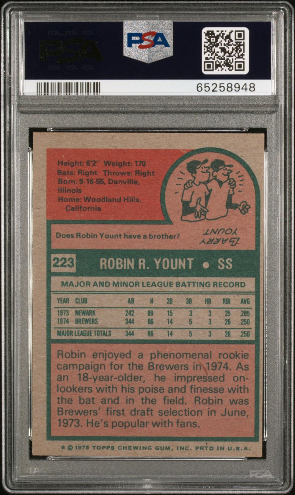 1975 Topps Robin Yount 6 PSA #223