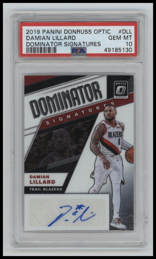 2019 Panini Donruss Optic Dominator Signatures Damian Lillard 10 PSA #DLL