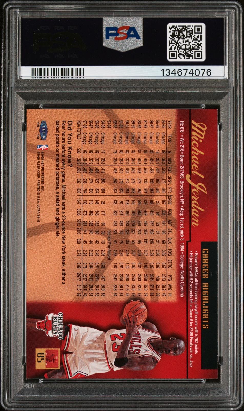 1998 Ultra Michael Jordan 5 PSA #85