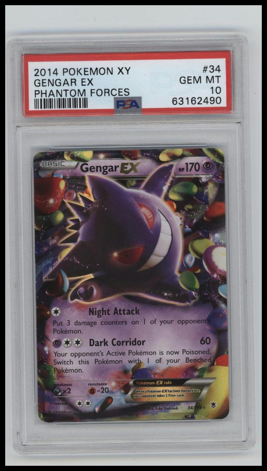 2014 Pokemon Xy Phantom Forces Gengar Ex 10 PSA #34