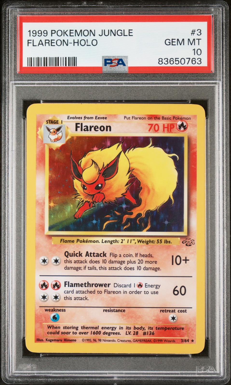 1999 Pokemon Jungle Flareon-Holo 10 PSA #3
