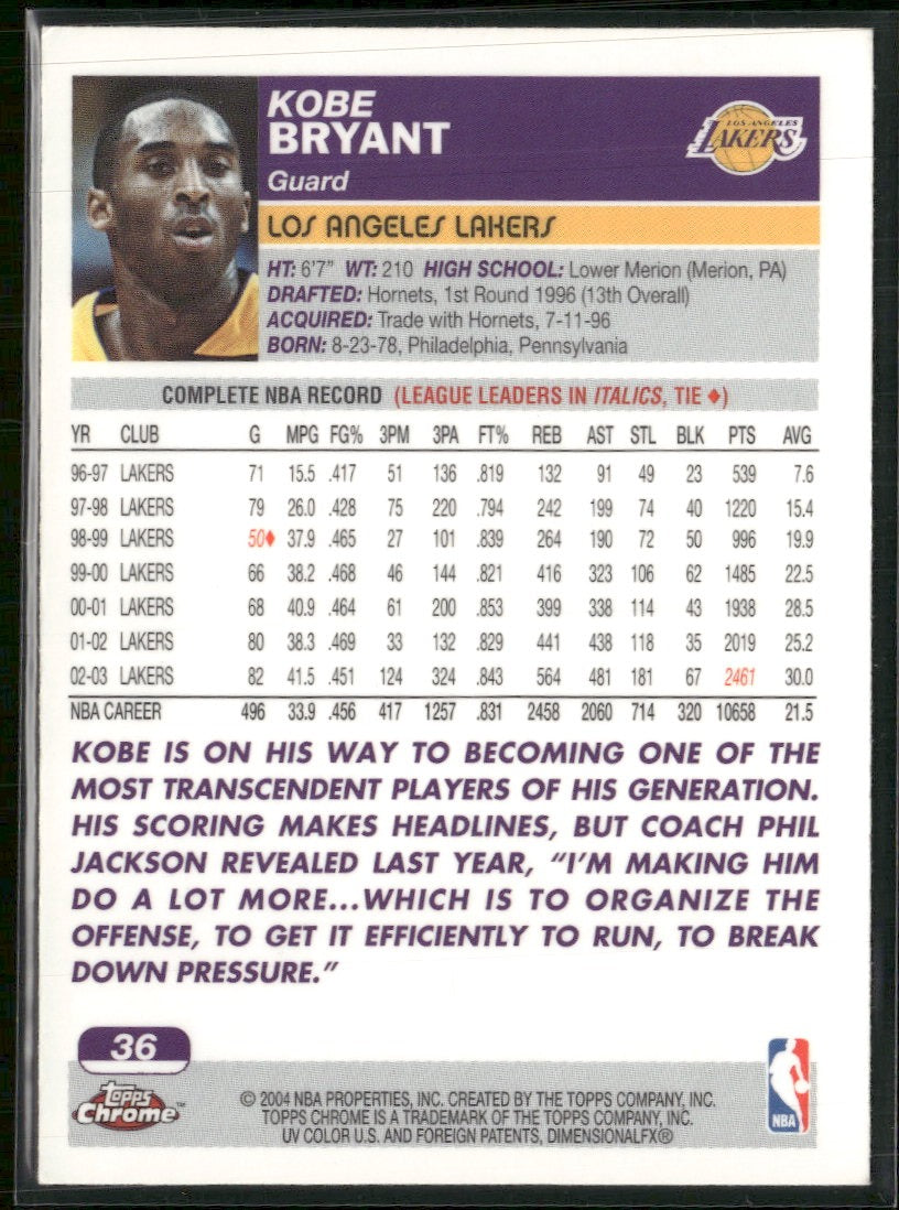 2003-04 Topps Chrome Kobe Bryant #36