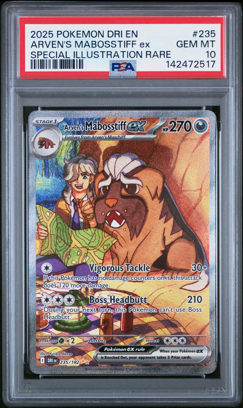 2025 Pokemon Destined Rival Special Illust. Arven's Mabosstiff Ex 10 PSA #235