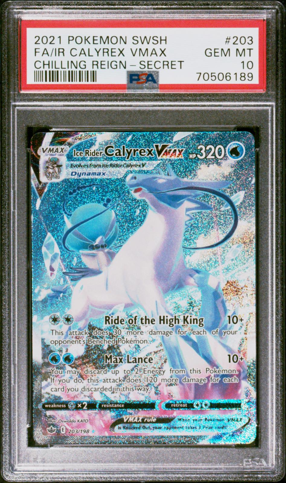 2021 Pokemon Sword & Shield Chilling Reign Secret Fa/Ir Calyrex Vmax 10 PSA #203