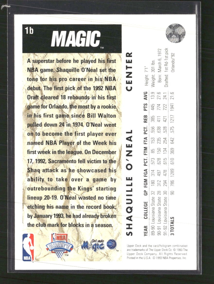 1992-93 Upper Deck Shaquille O'Neal #1b