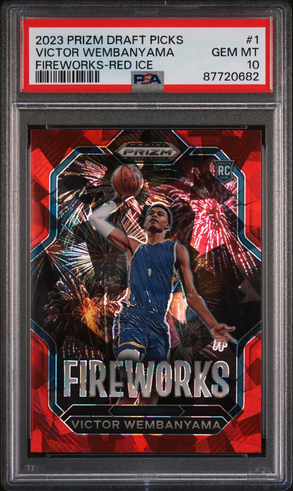 2023 Panini Prizm Draft Picks Fireworks Red Ice Victor Wembanyama 10 PSA #1