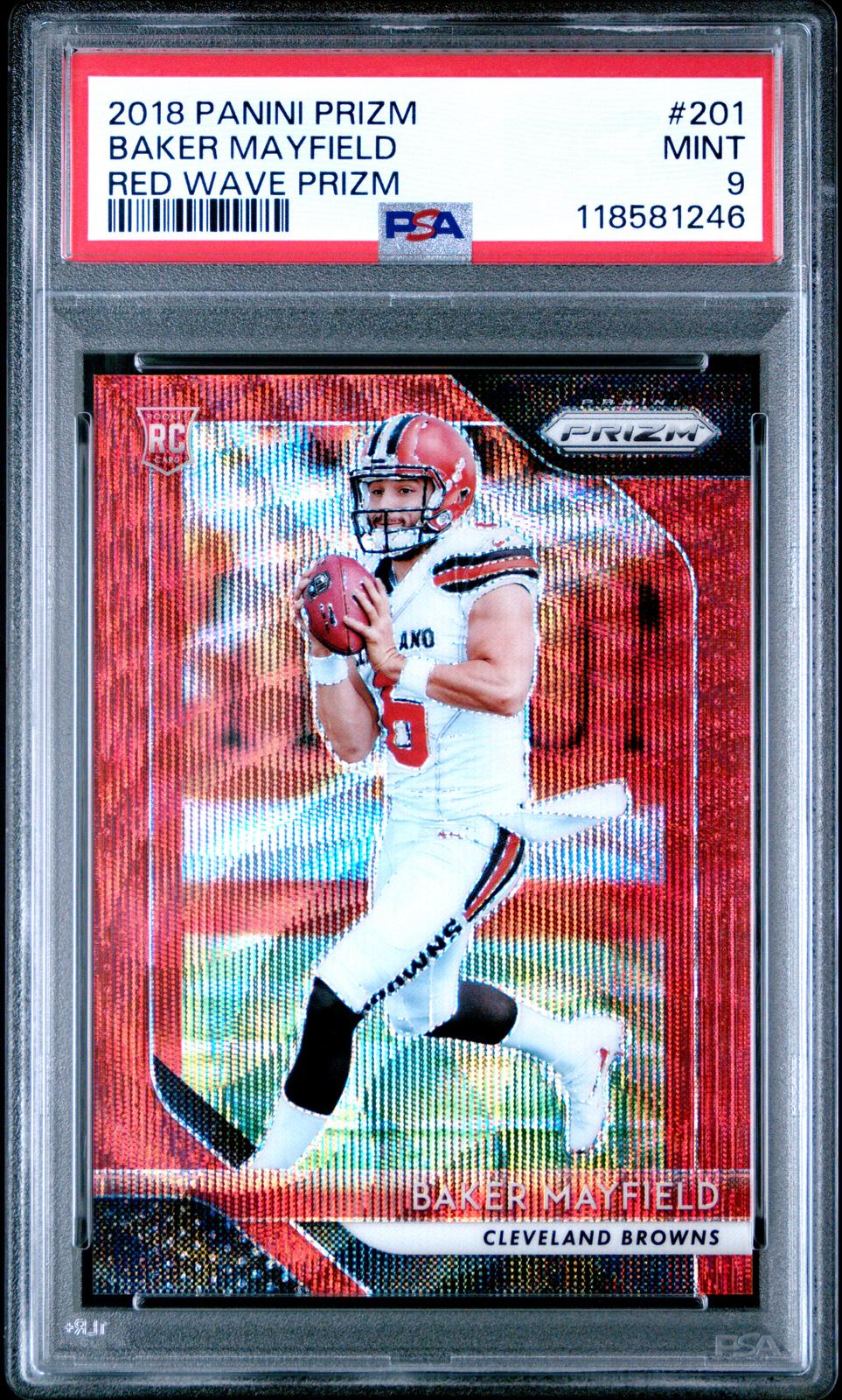 2018 Panini Prizm Red Wave Prizm Baker Mayfield 9 PSA #201