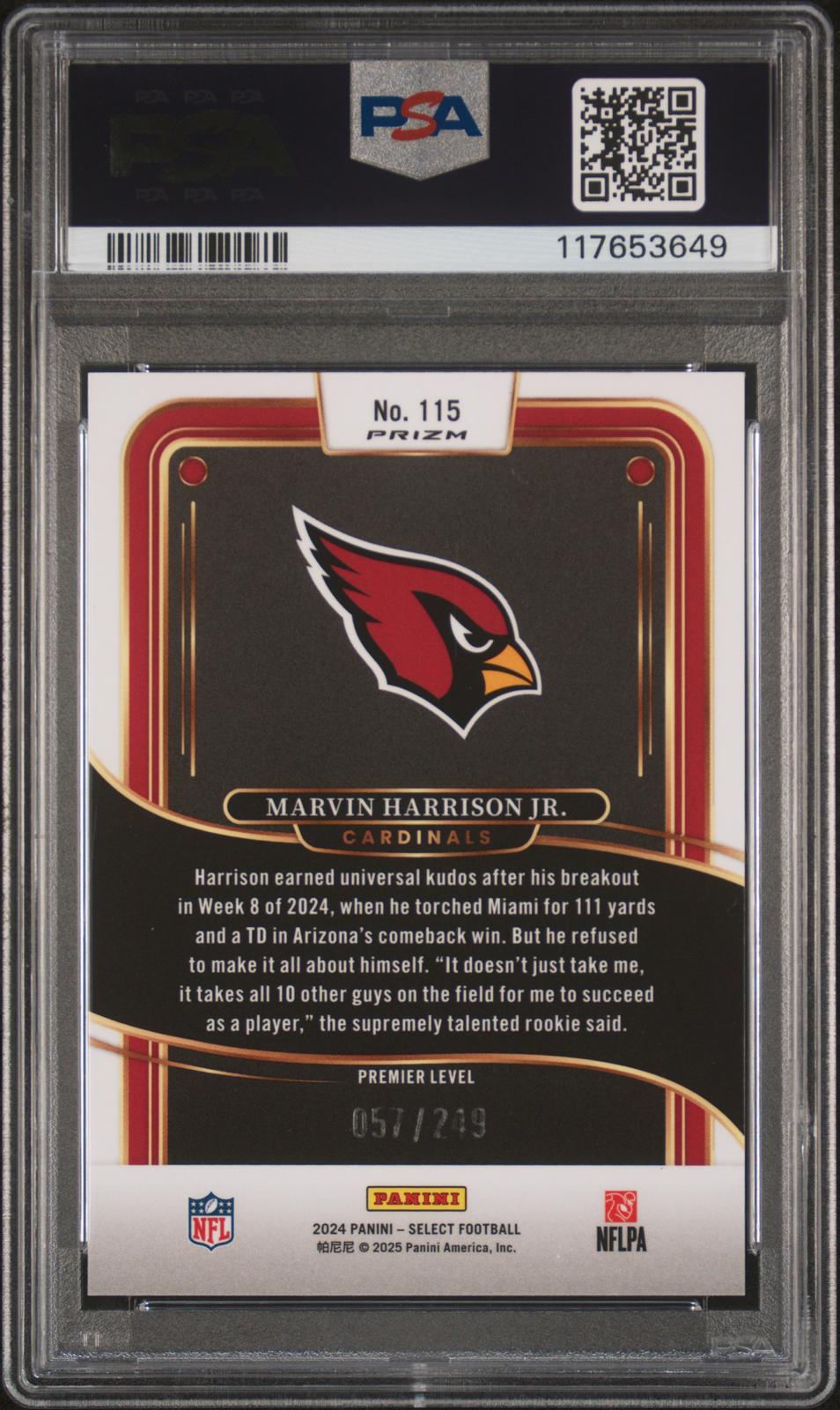 2024 Panini Select Tri-Color Prizm Marvin Harrison Jr. 10 PSA #115