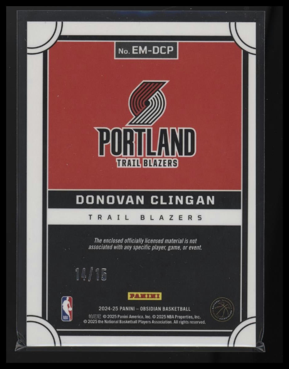 2024-25 Panini Obsidian Electric Etch Hot Springs Donovan Clingan #/15 #EM-DCP