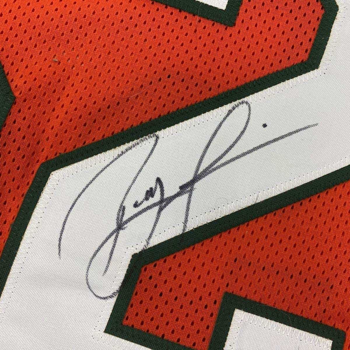 Framed Autographed/Signed Ray Lewis 35x39 Miami Orange College Football Jersey PSA/DNA COA