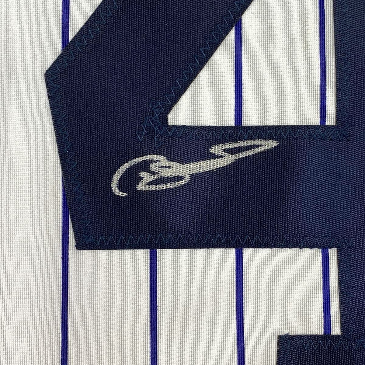 Framed Autographed/Signed Gary Sanchez 35x39 New York Pinstripe Baseball Jersey JSA COA
