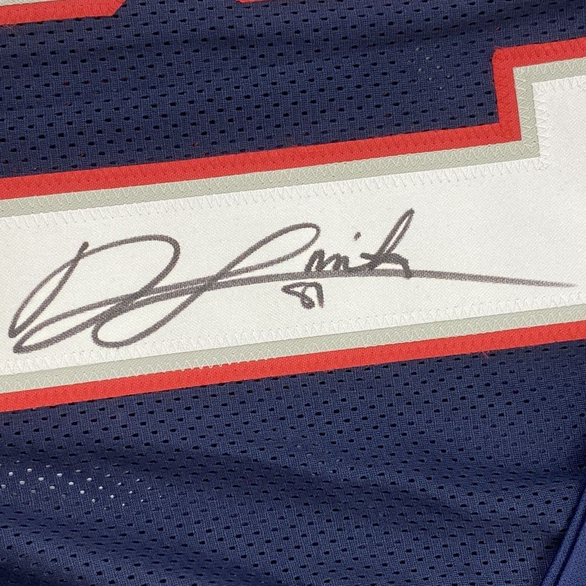 Framed Autographed/Signed Jonnu Smith 35x39 New England Blue Football Jersey Beckett BAS COA
