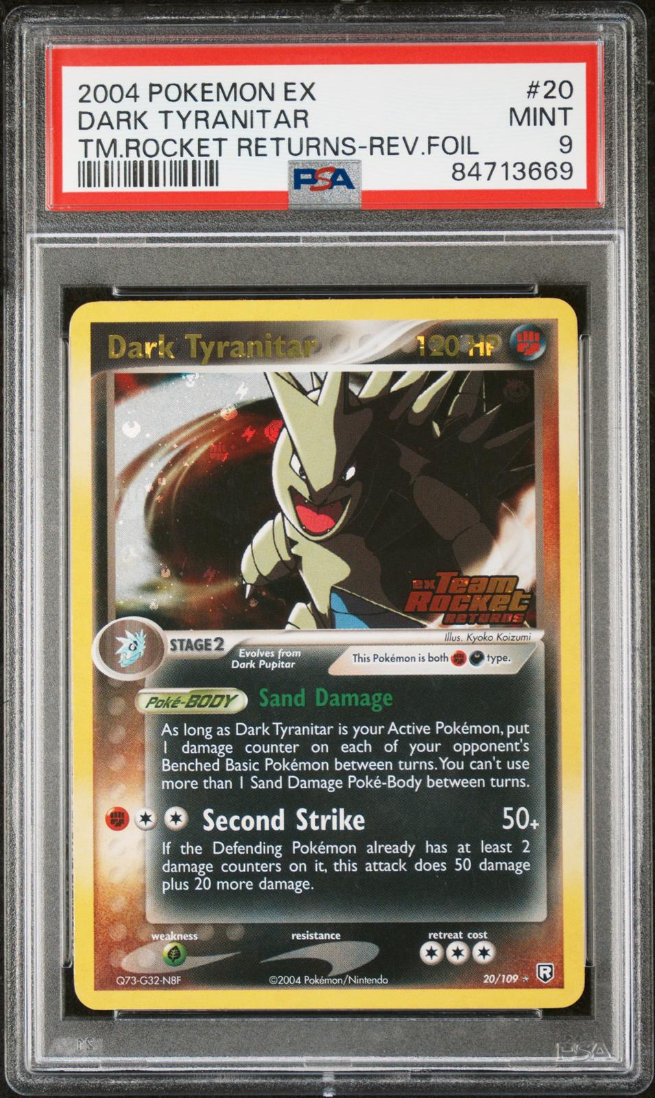 2004 Pokemon Ex Team Rocket Returns Reverse Holo Dark Tyranitar 9 PSA #20