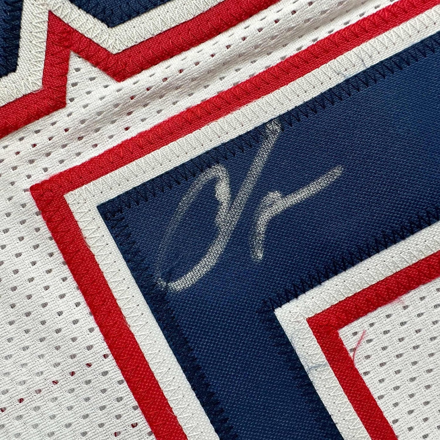 Framed Autographed/Signed Chad Ochocinco (Johnson) 35x39 New England White Football Jersey JSA COA