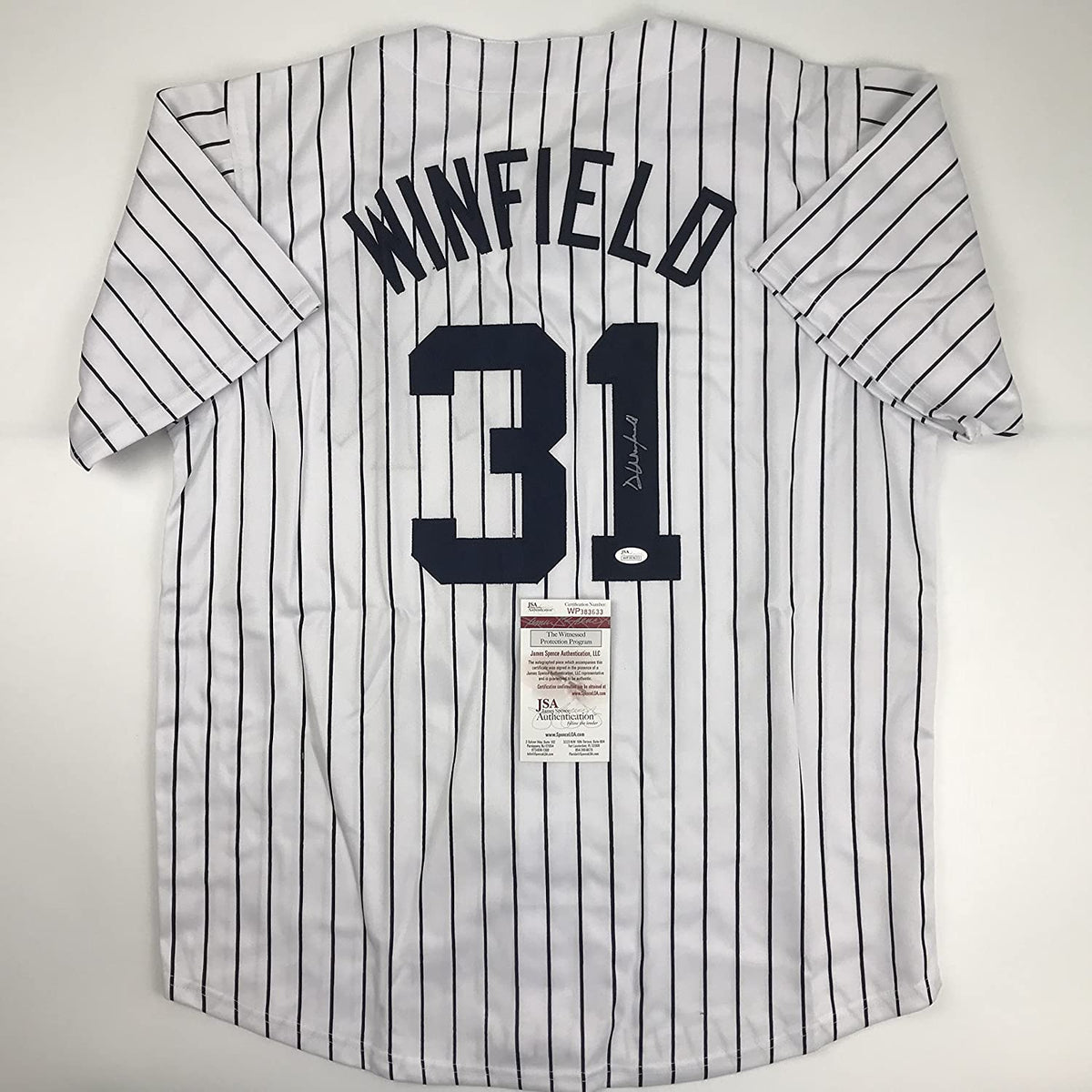 Autographed/Signed Dave Winfield New York Pinstripe Baseball Jersey JSA COA