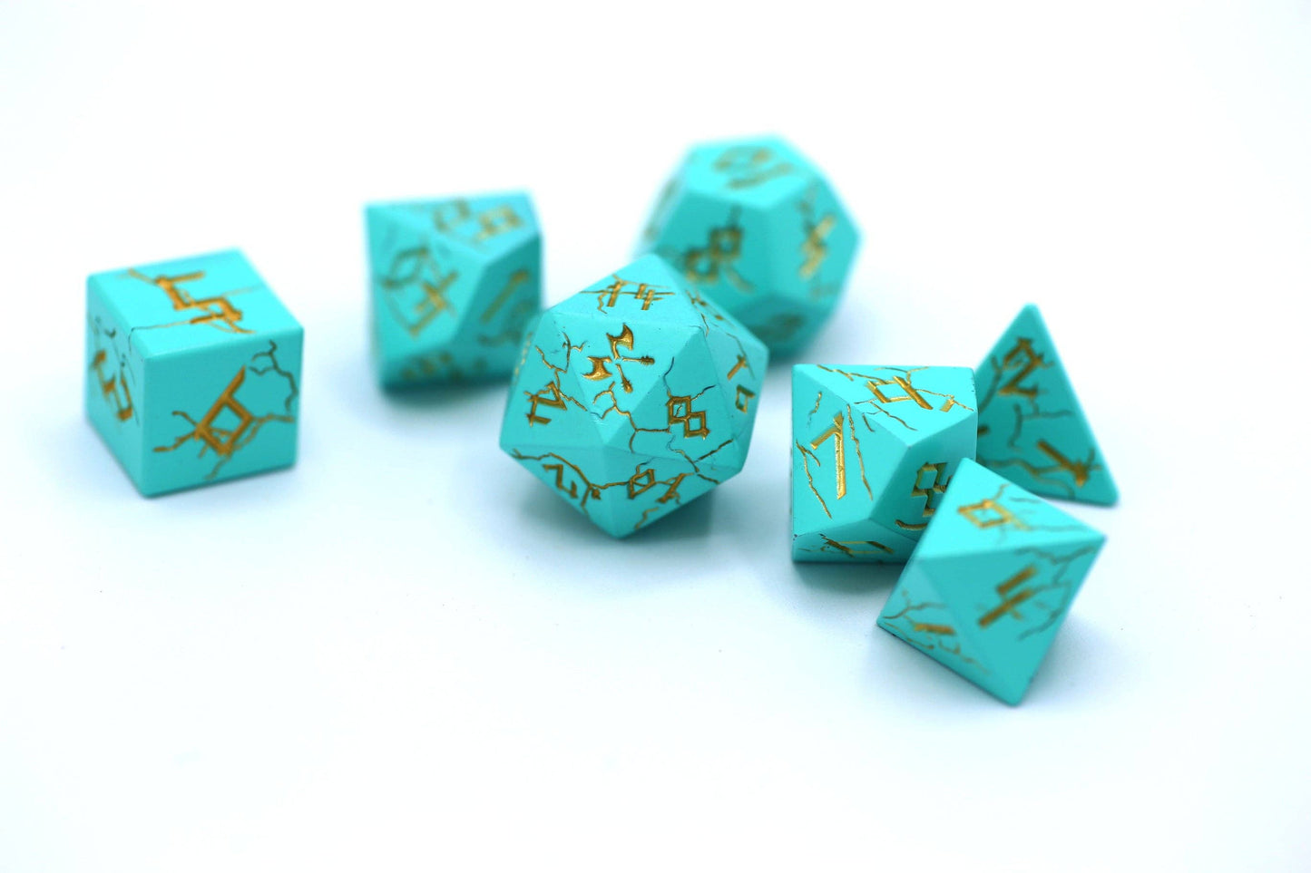 Turquoise with Silver Solid Metal Barbarian Dice Set