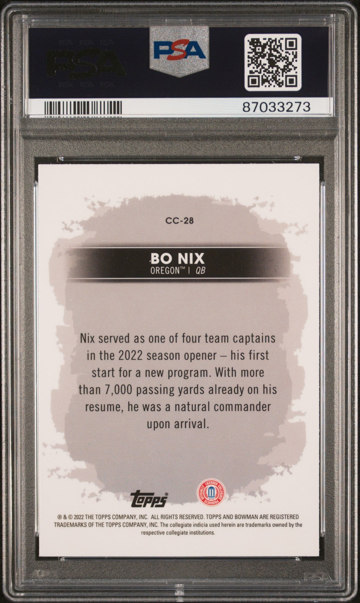Graded 2022 Bowmans Best University Bo Nix #CC28 Campus Captains Rookie RC Football Card PSA 10 Gem Mint