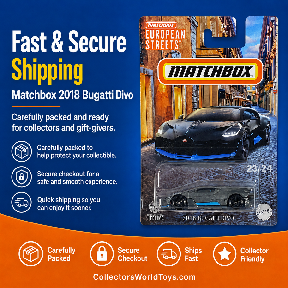 Matchbox 2018 Bugatti Divo European Streets 23/24 Die-Cast Car
