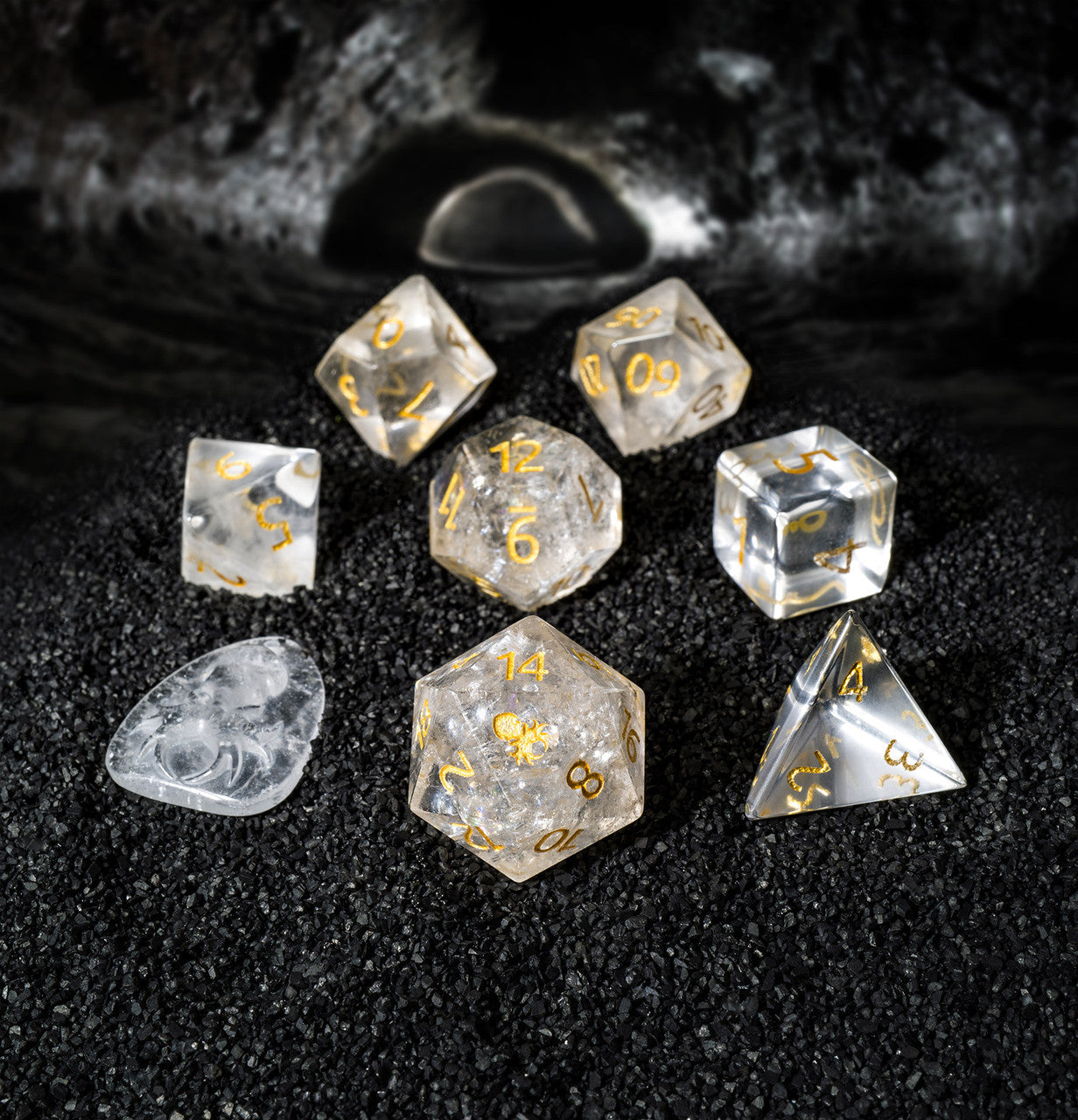 Kraken Dice - Clear Quartz Semi-Precious 8pc Dice Set for RPGs