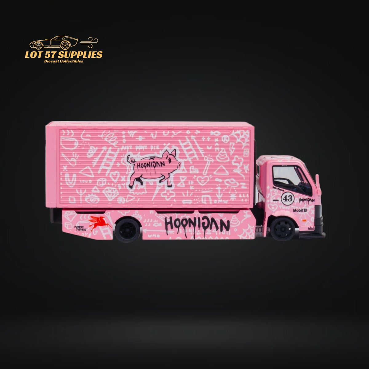 MicroTurbo Hino 300 Custom Box Truck Pink #43 Livery 1:64