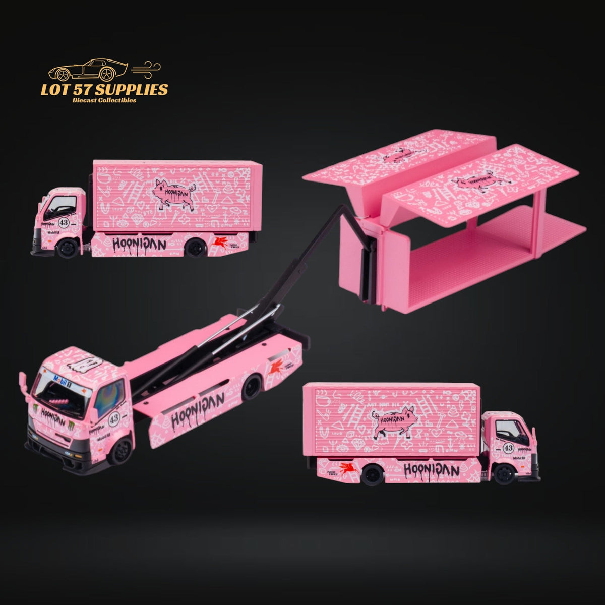 MicroTurbo Hino 300 Custom Box Truck Pink #43 Livery 1:64