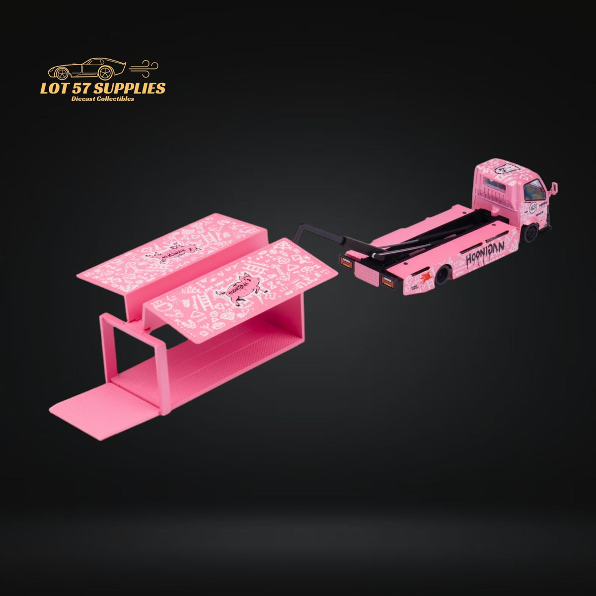 MicroTurbo Hino 300 Custom Box Truck Pink #43 Livery 1:64