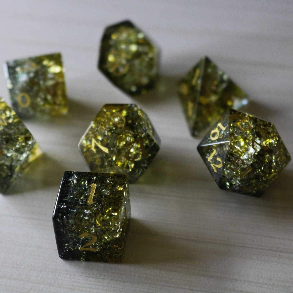 Dark Sun (Green And Yellow) Forge Fire Glass DND Dice Set