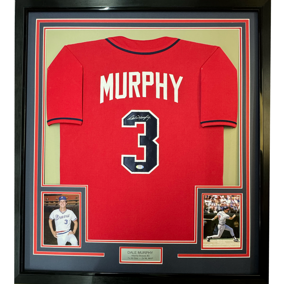 Framed Autographed/Signed Dale Murphy 35x39 Atlanta Red Baseball Jersey PSA COA #2