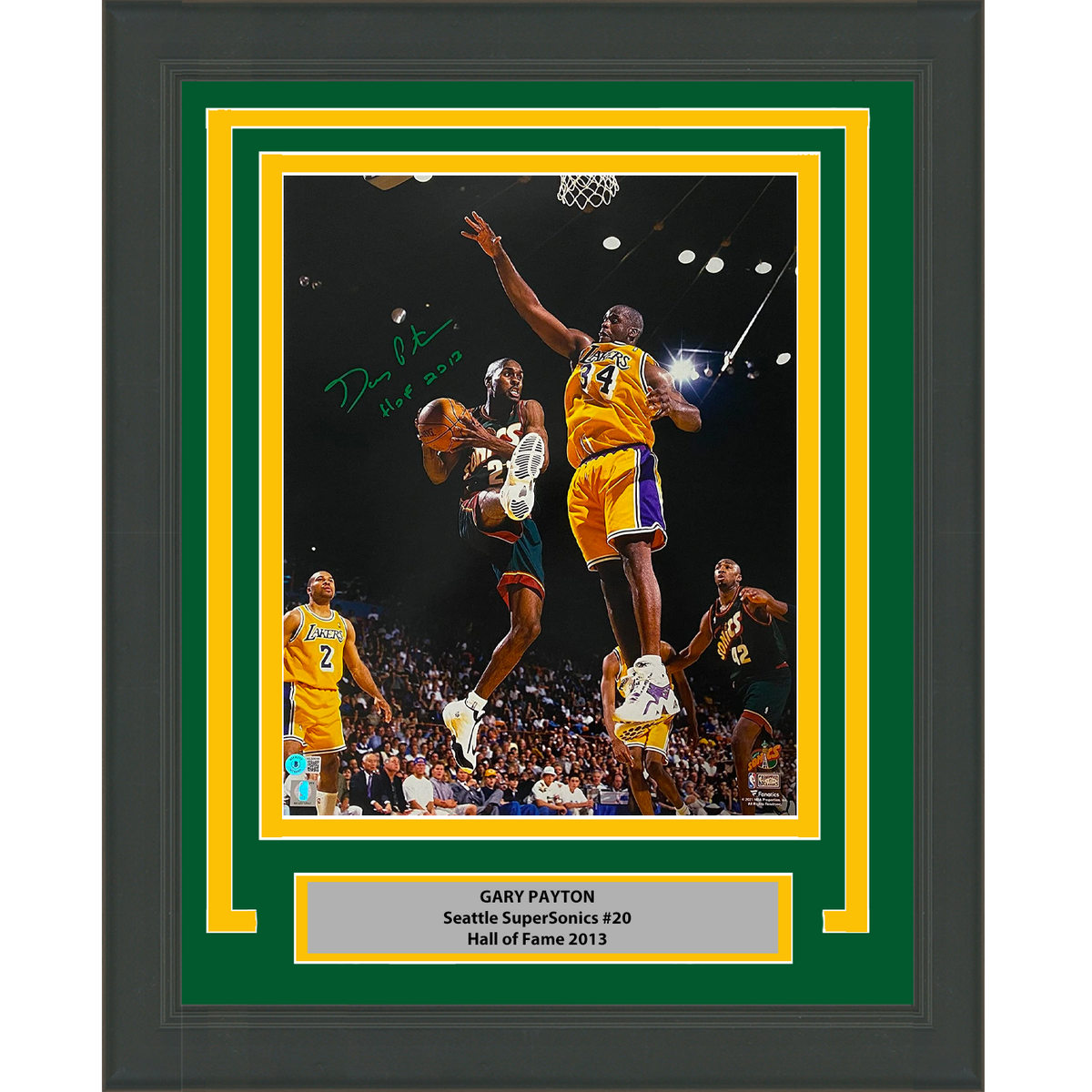 Framed Autographed/Signed Gary Payton HOF 2013 Seattle Supersonics 16x20 Basketball Photo Beckett BAS COA