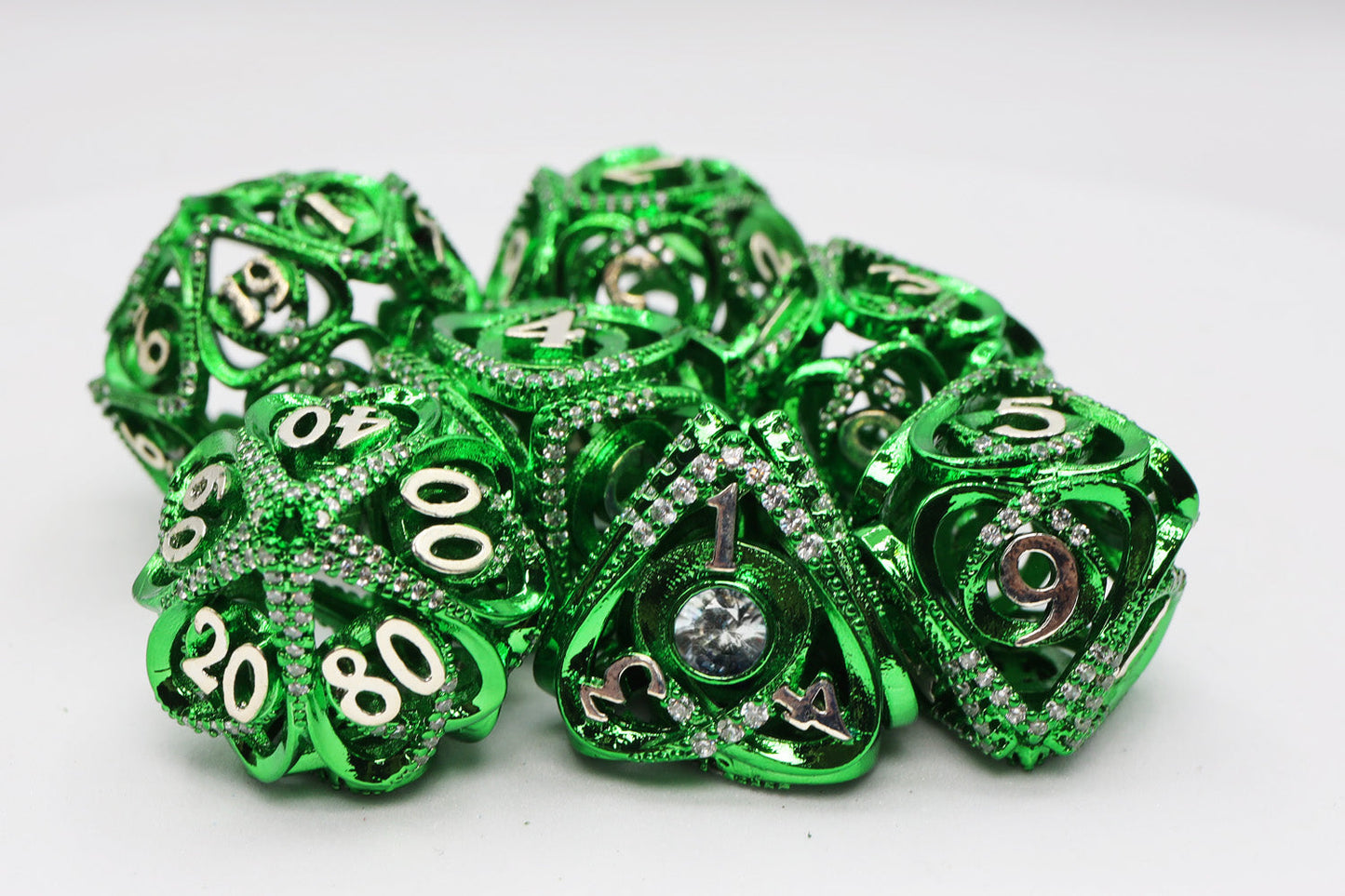 Hollow Hearts: Jeweled Green - Metal RPG Dice Set