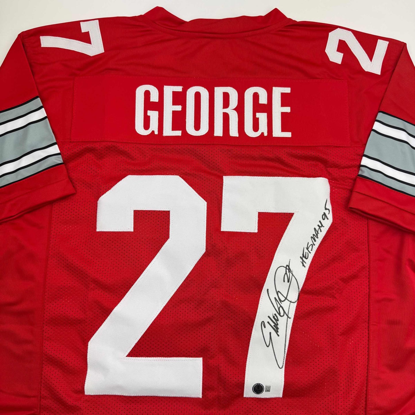 Autographed/Signed Eddie George Ohio State Red College Football Jersey JSA COA