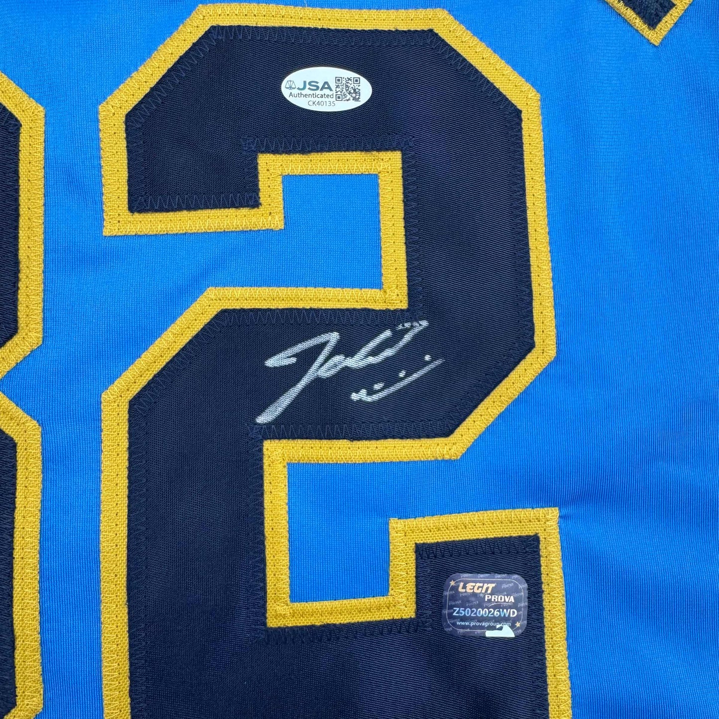 Autographed/Signed Jacob Misiorowski Milwaukee Blue Baseball Jersey JSA COA
