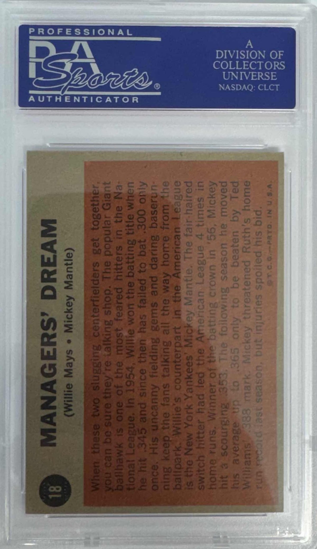 Graded 1962 Topps Managers' Dream Mickey Mantle Willie Mays #18 Baseball Card PSA 6 EX-MT