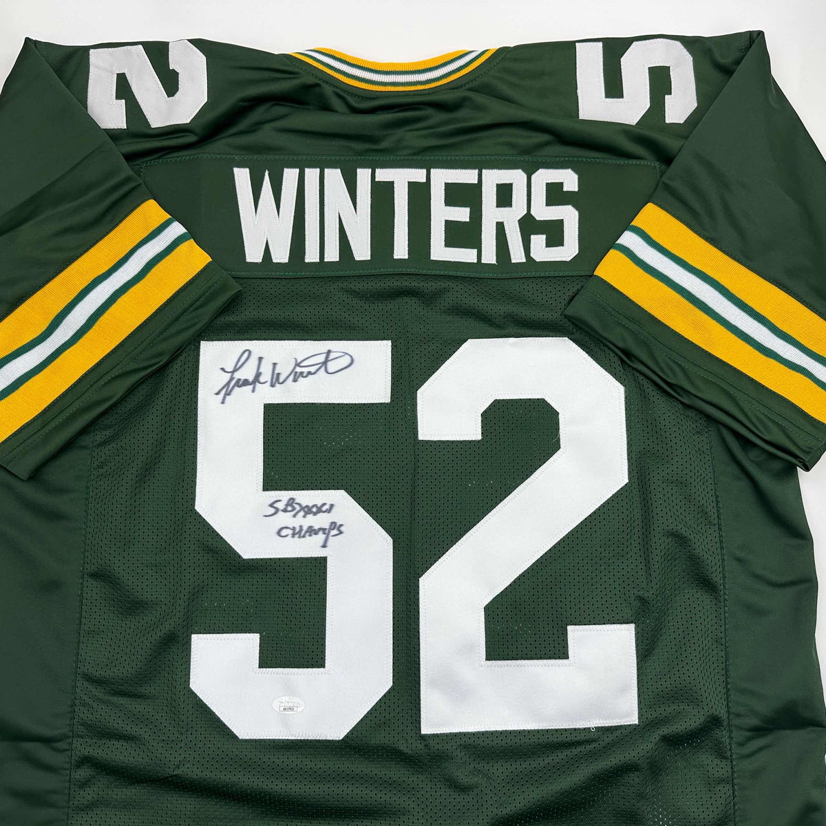 Autographed/Signed Frank Winters SB XXXI Champs Green Bay Green Football Jersey JSA COA