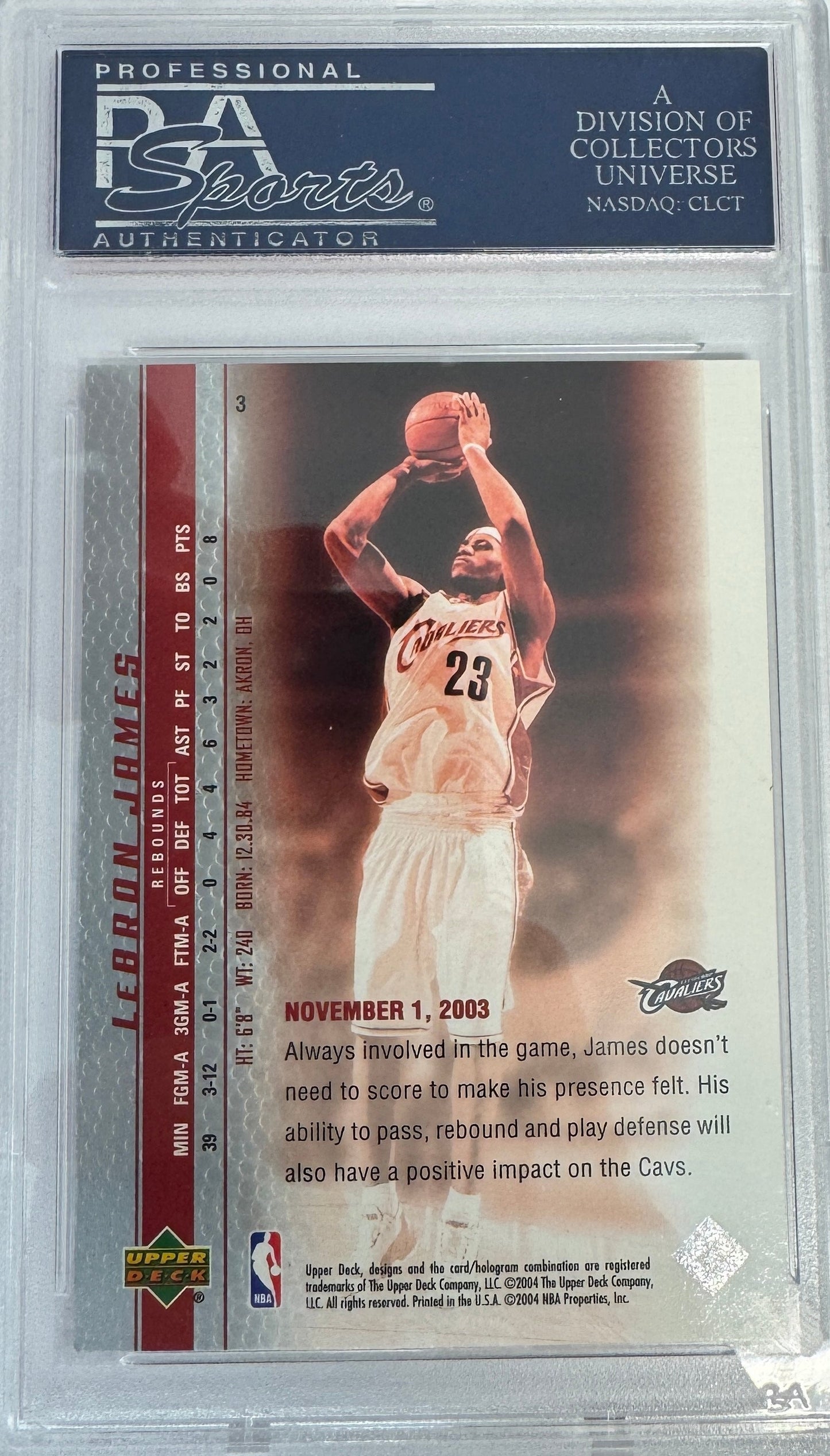 Graded 2003 Upper Deck UD LeBron James #3 Phenomenal Beginning Rookie RC Basketball Card PSA 10 Gem Mint