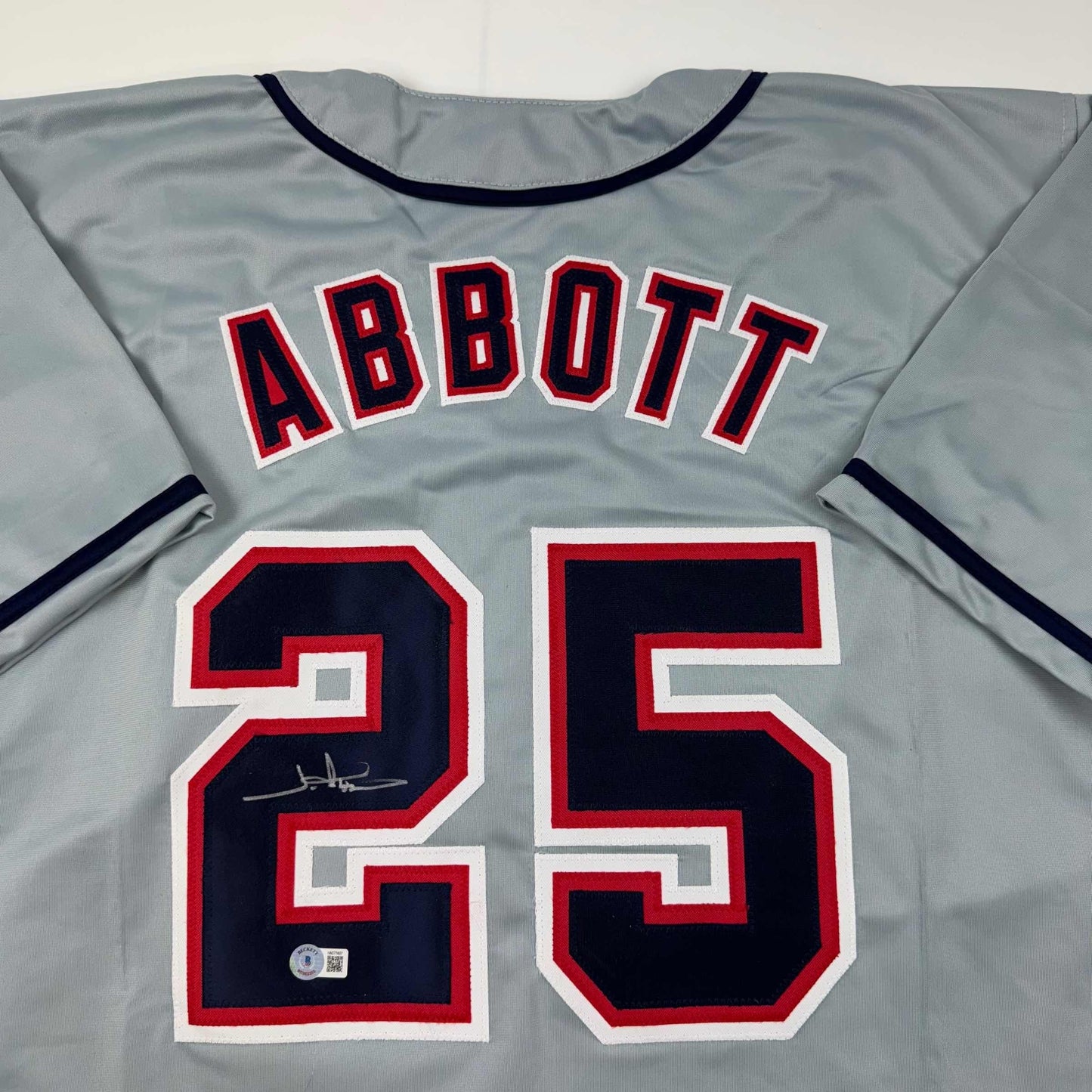 Autographed/Signed Jim Abbott California Grey Baseball Jersey Beckett BAS COA