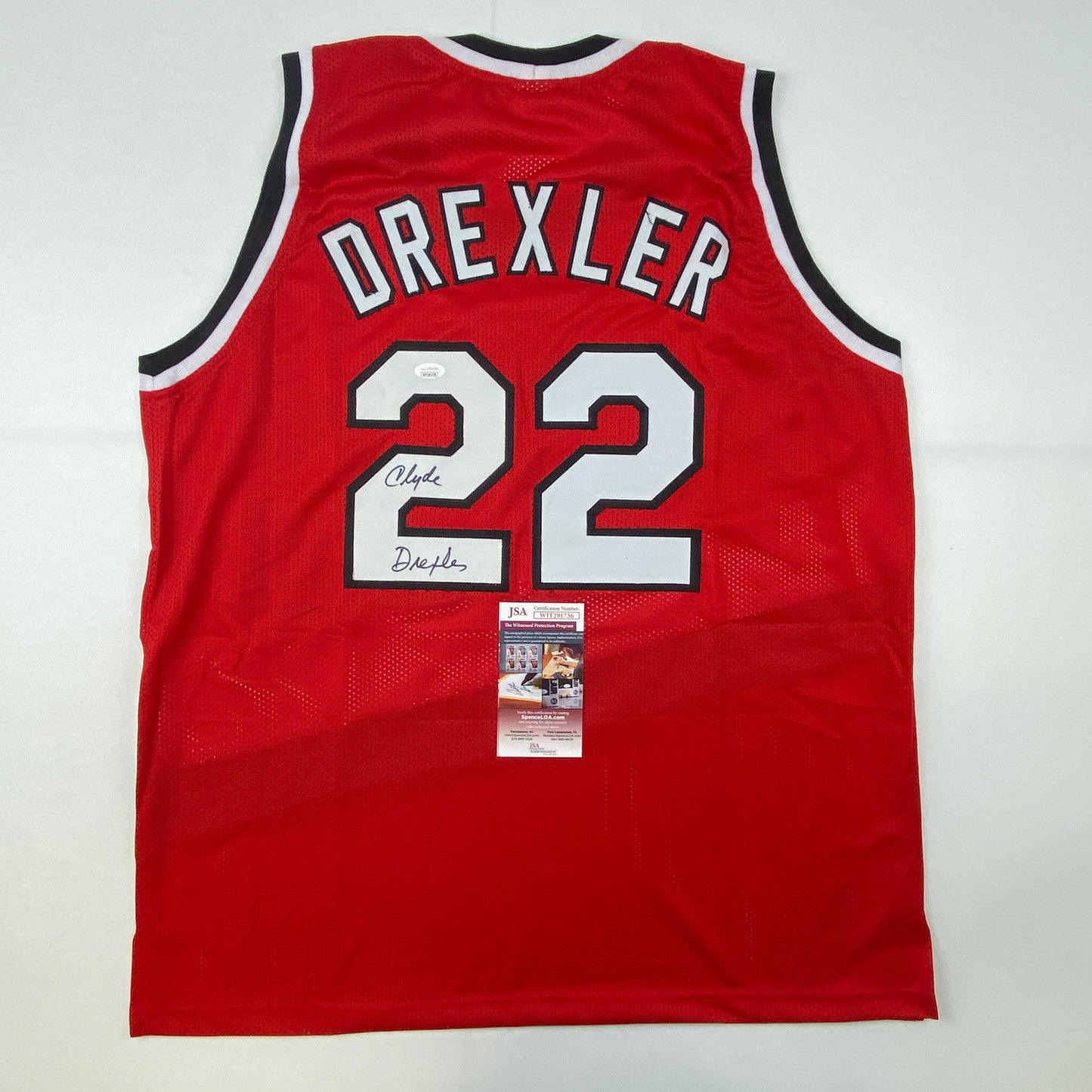 Autographed/Signed Clyde Drexler Portland Red Basketball Jersey JSA COA