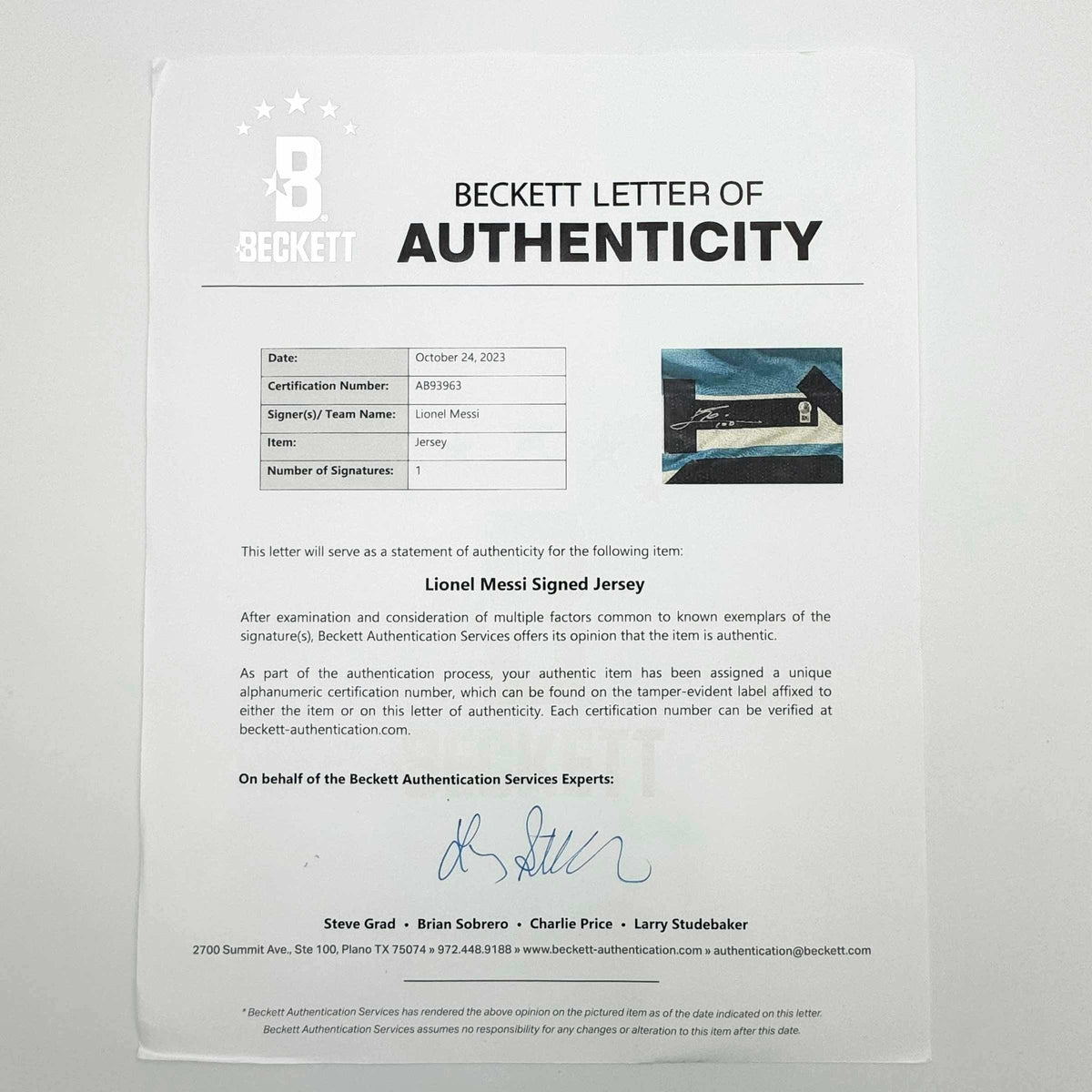 Autographed/Signed Lionel Leo Messi Argentina Blue/White Soccer Jersey Beckett BAS COA/LOA #2