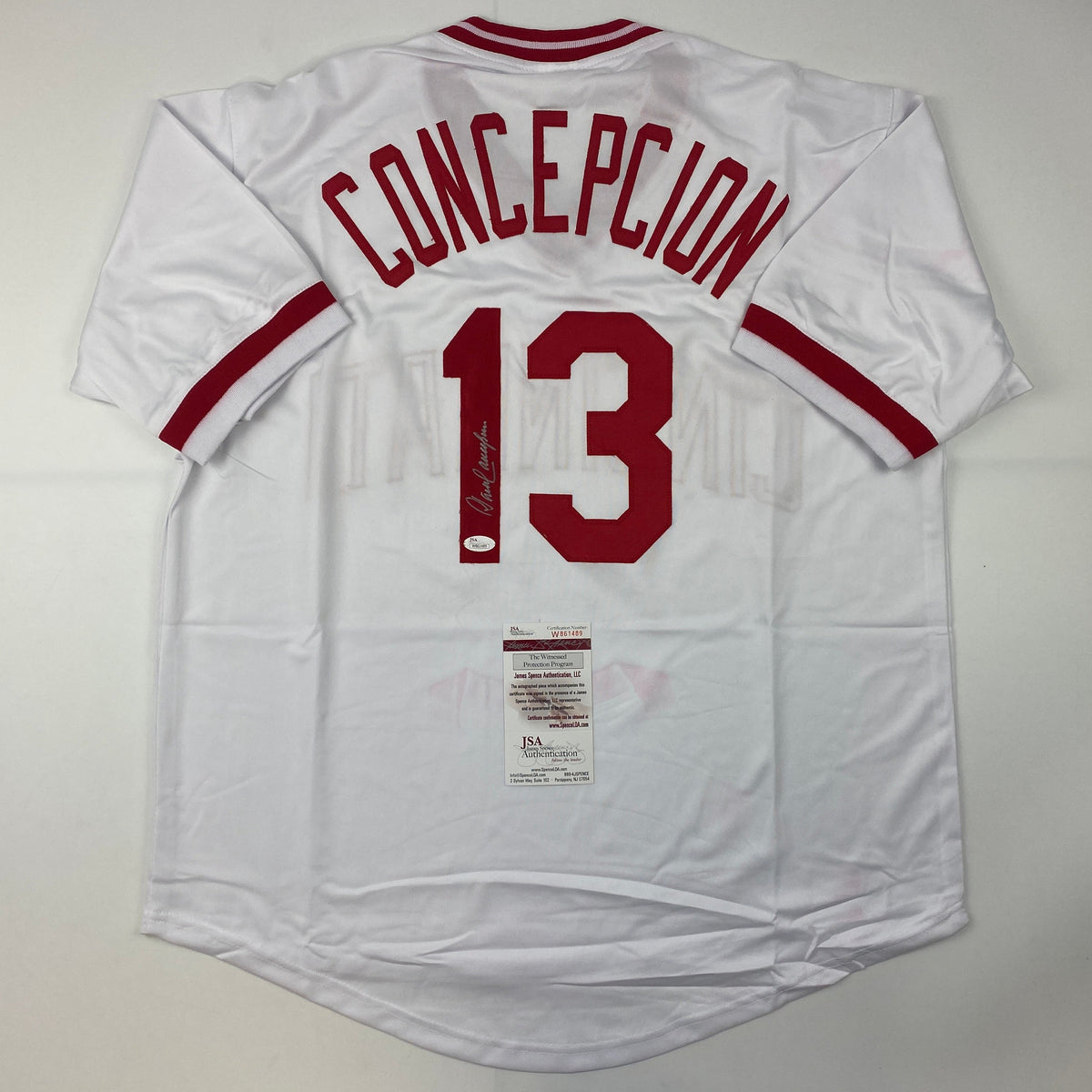 Autographed/Signed Dave Concepcion Cincinnati White Baseball Jersey JSA COA