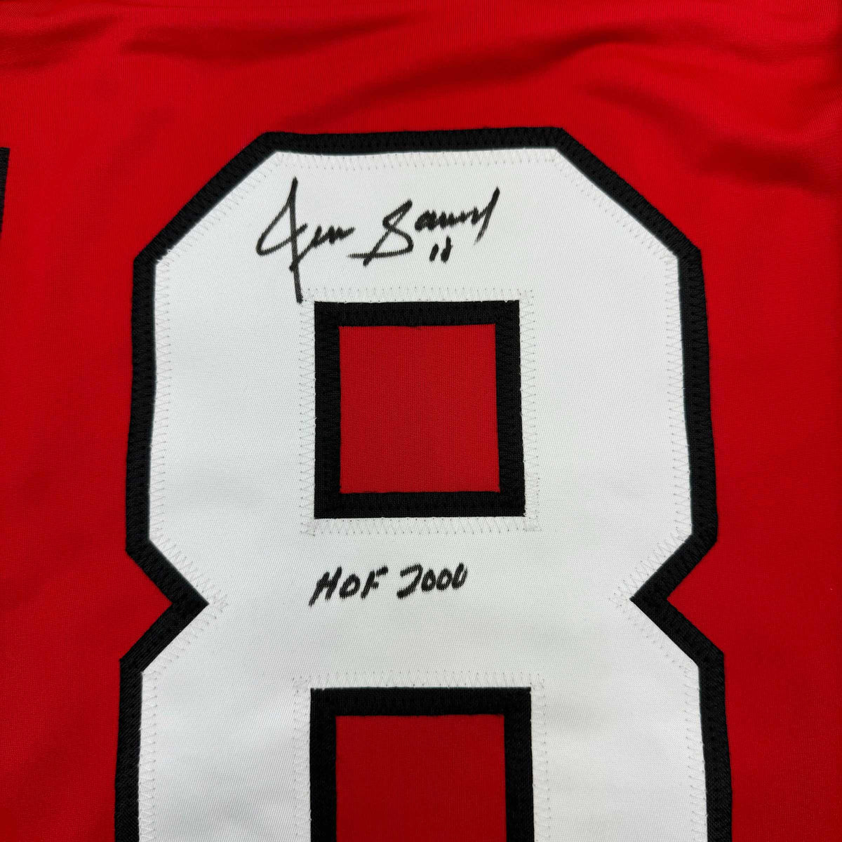 Autographed/Signed Denis Savard HOF 2002 Chicago Red Hockey Jersey JSA COA
