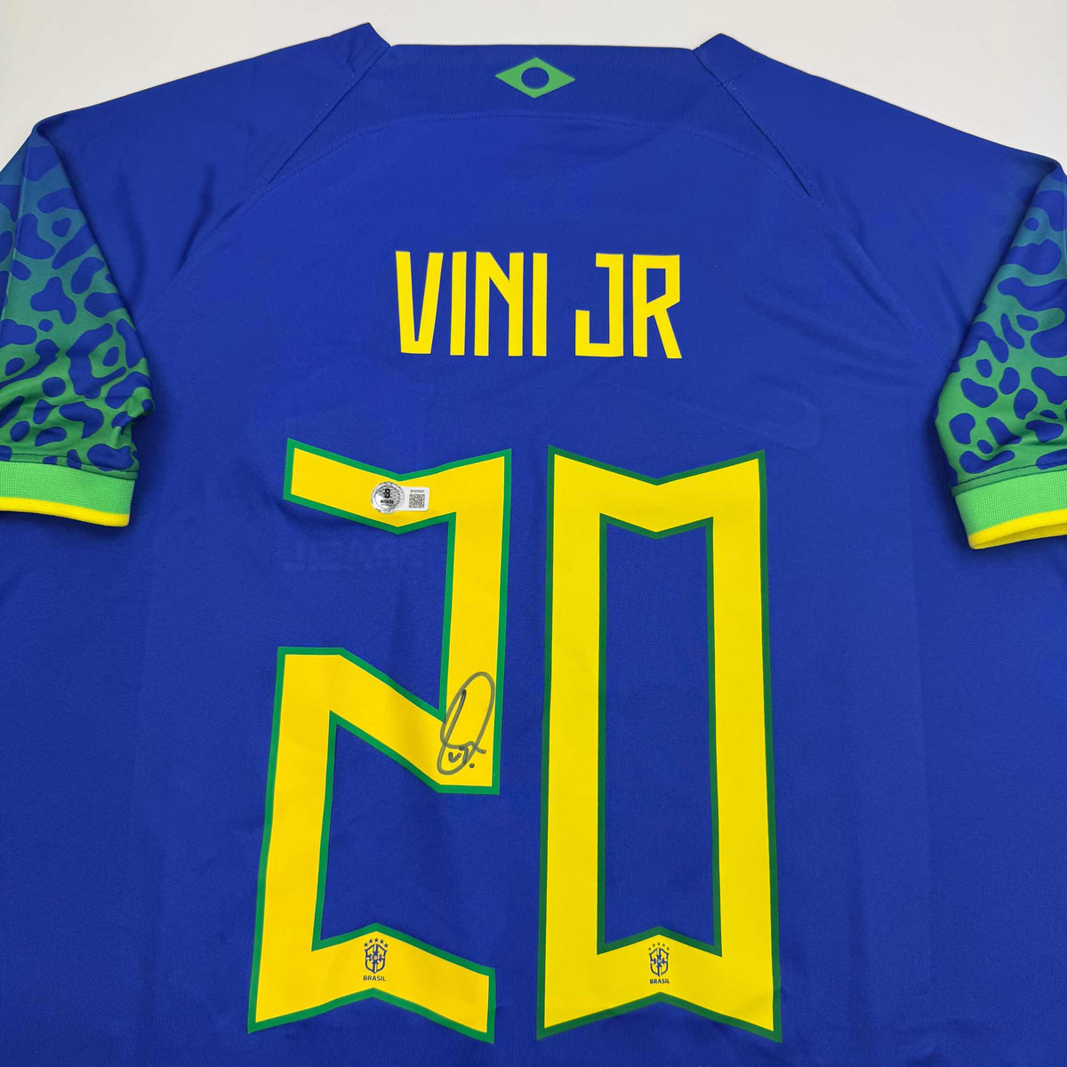 Autographed/Signed Vini Vinicius Jr. Brazil Blue Soccer Jersey Beckett BAS COA
