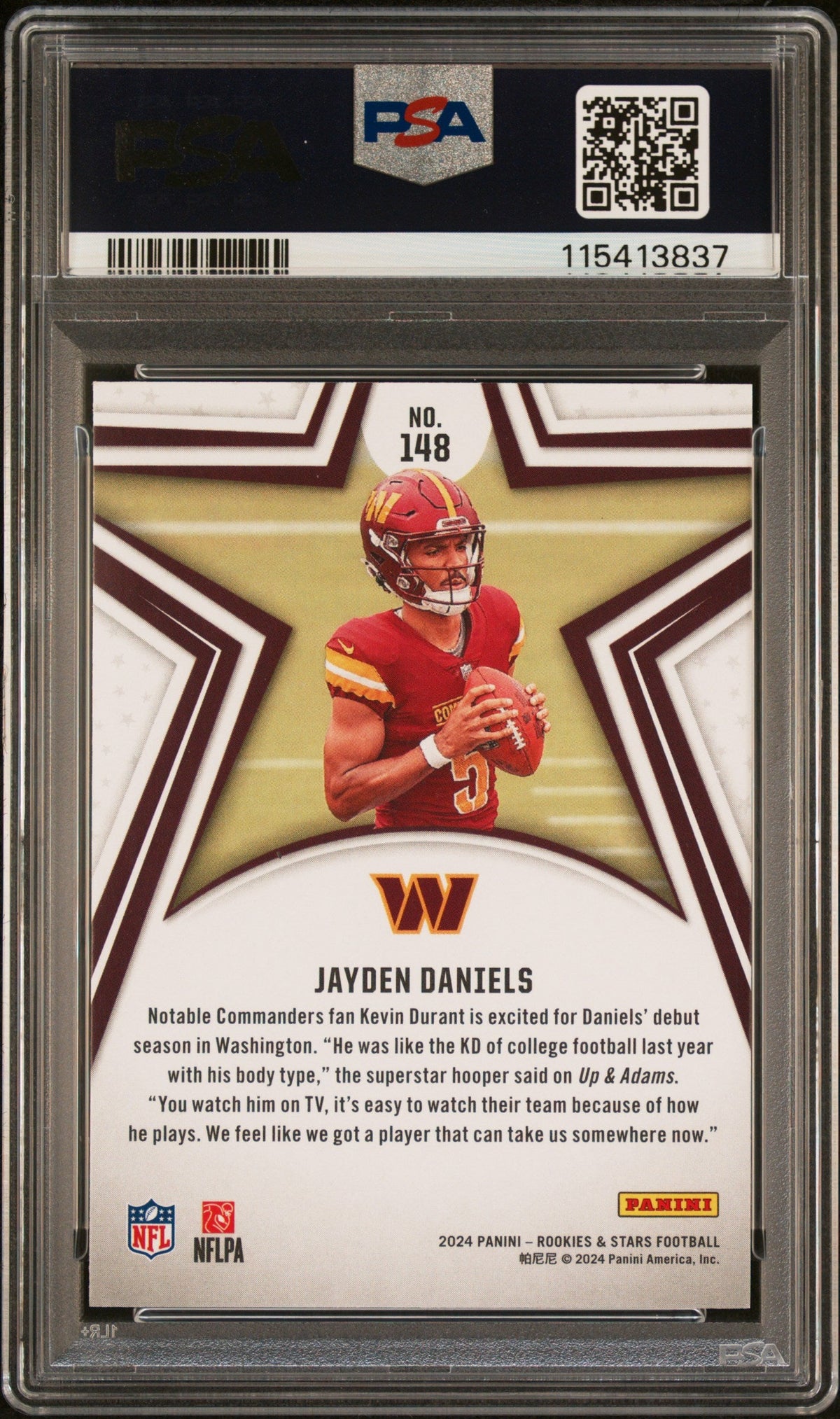 Graded 2024 Panini Rookies & Stars Jayden Daniels #148 Rookie RC Football Card PSA 8 Near Mint