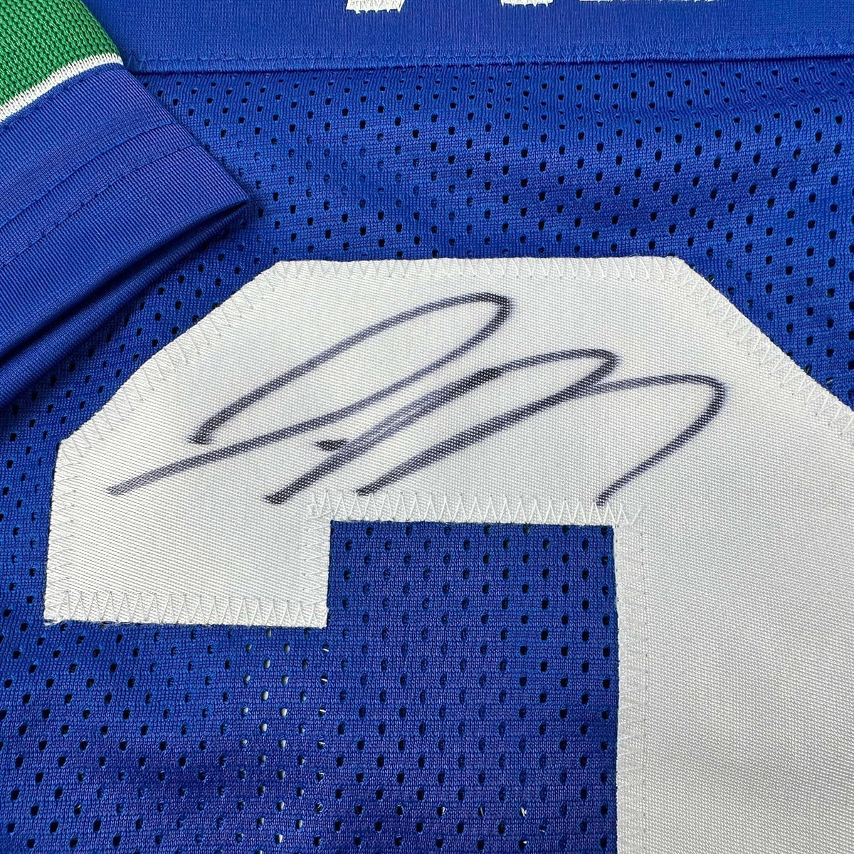 Framed Autographed/Signed Jamal Adams 35x39 Seattle Retro Blue Football Jersey JSA COA