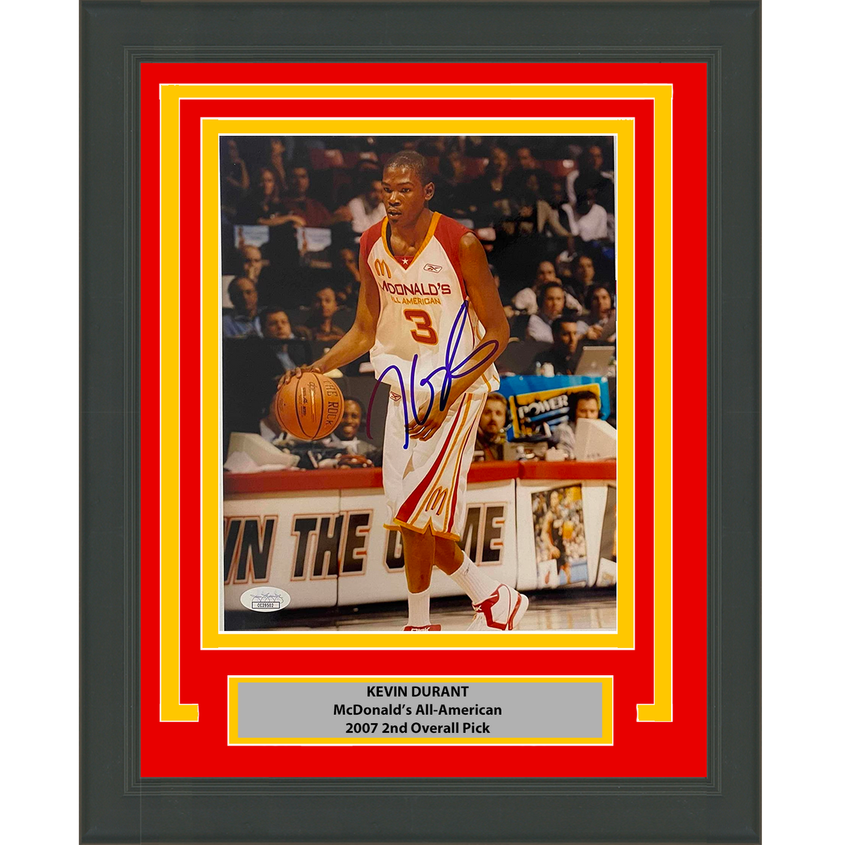 Framed Autographed/Signed Kevin Durant McDonald's All-American 8x10 Basketball Photo JSA COA