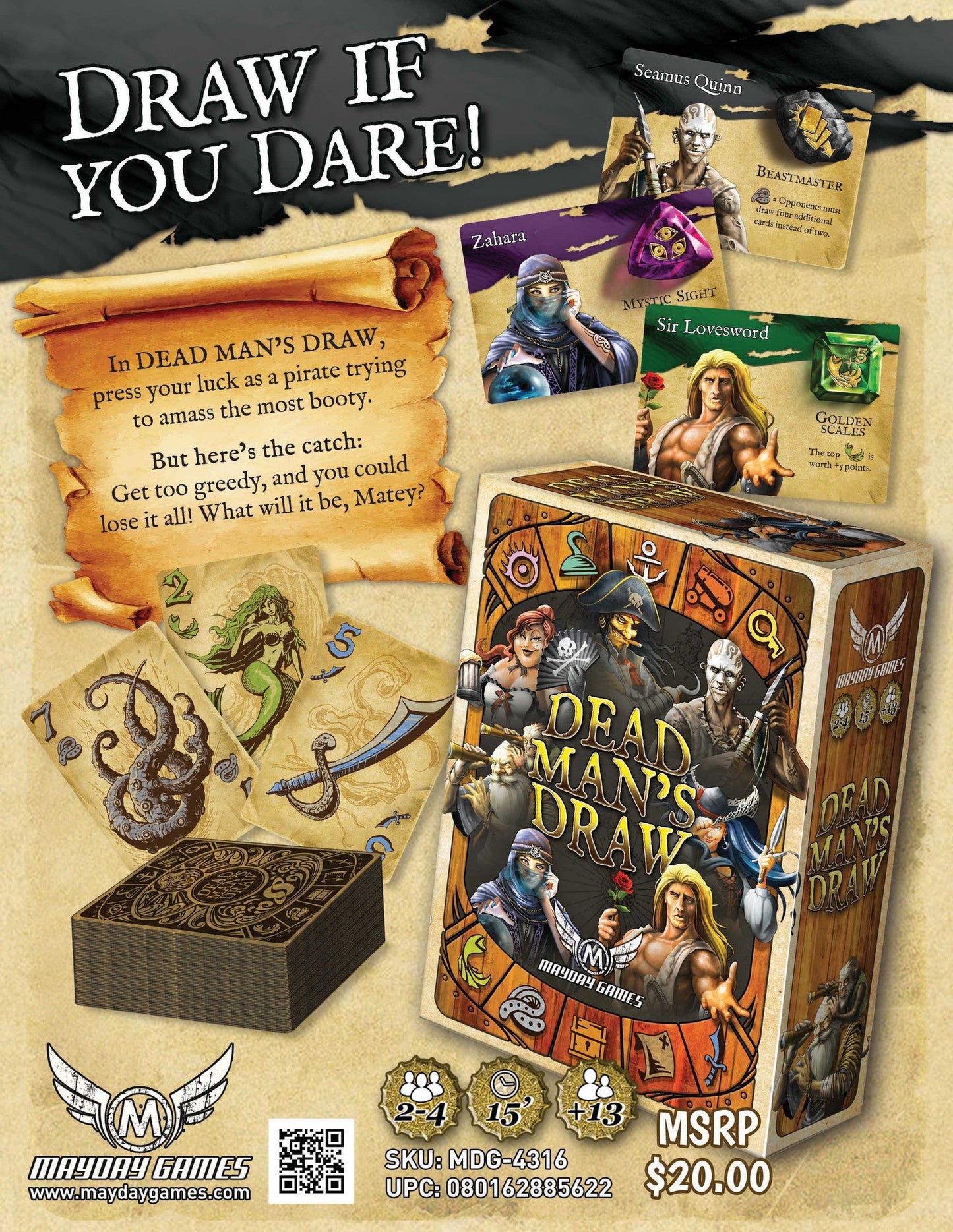 Dead Man's Draw (2-4 Player Press Your Luck Filler Game)